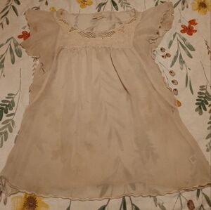 TwentyOne | Sheer | Short Sleeve | Lace | Dress Shirt | Color: Tan | Size: L |